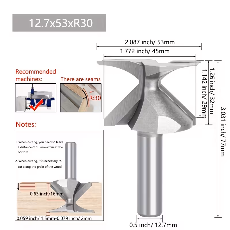 Fraises de pliage en arc — queue 12,7 mm (1/2") — profils R10 à R50 7