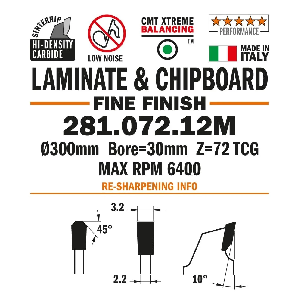 Disque pour scie à panneaux — CMT Xtreme 281.072.12M — bois, MDF, mélaminé et panneaux stratifiés — 300 mm, 72 dents 3