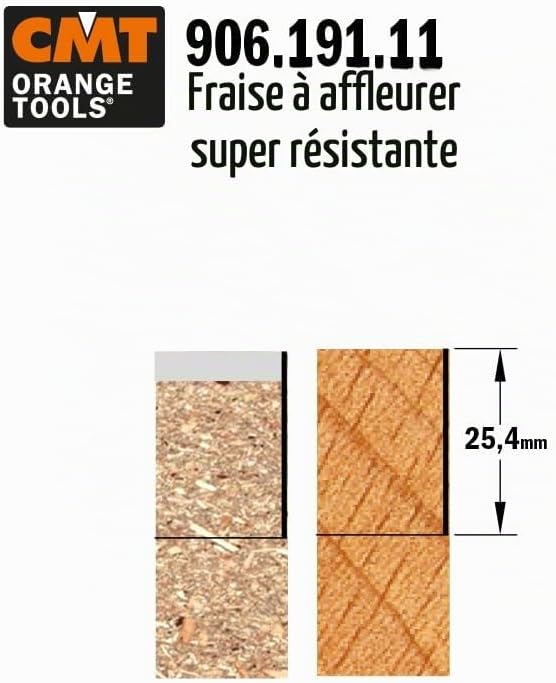 Fraise à affleurer — queue 8 mm · actif Ø19 × 25,4 mm — CMT 906.191.11 6