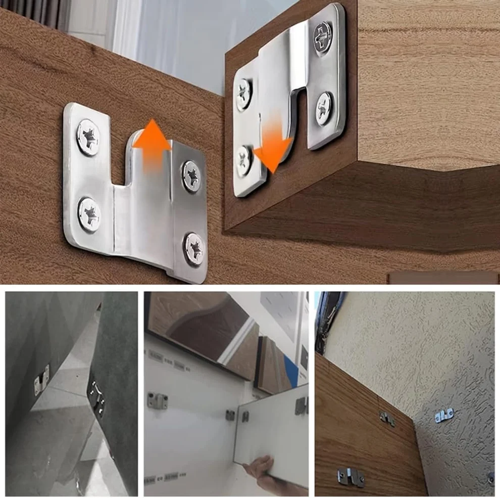 Attache invisible à emboîtement pour cadre, miroir et meuble — acier inoxydable 3