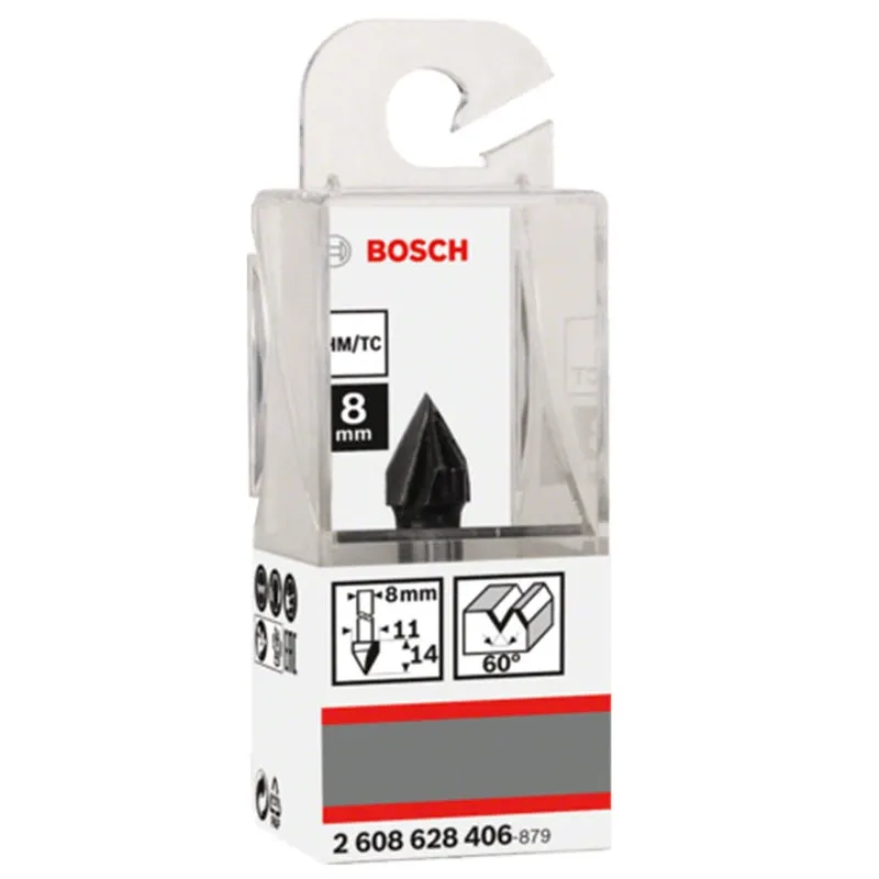 فريزة حز على شكل V 60° — ساق 8 مم · فعال Ø11 × 13,7 مم — Bosch 2608628406